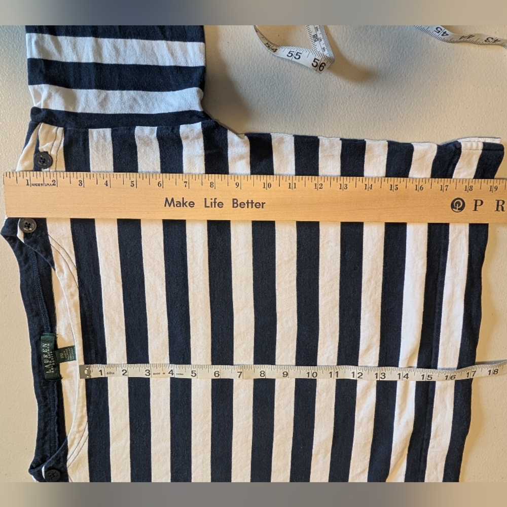 Lauren Ralph Lauren Striped 3/4 Sleeve Boatneck Top - Navy and White Women's PM - Picture 7 of 8
